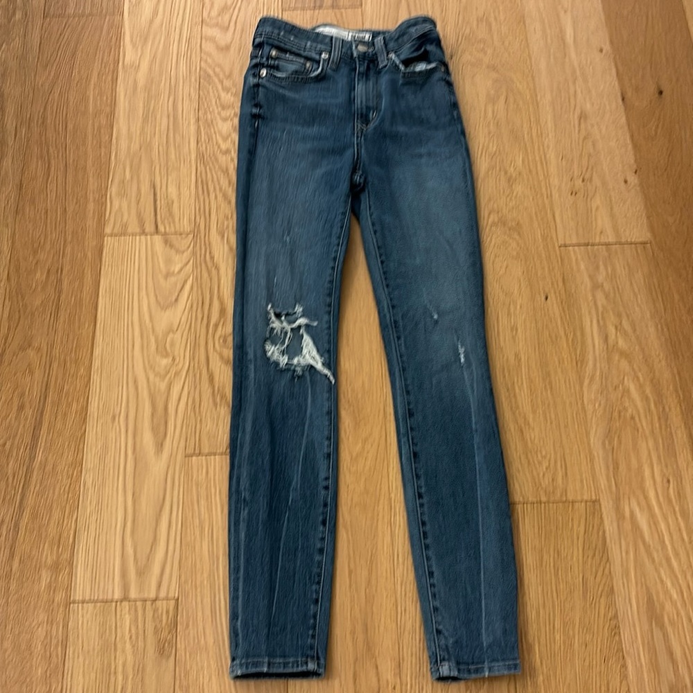 Lovers & Friends size 24 medium wash ripped denim skinny ankle length jeans.